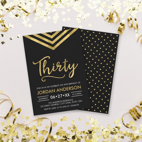 Modern Faux Gold Chevron 30th Birthday Party Invitation