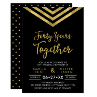 Modern Faux Gold Chevron 40th Anniversary Party Card