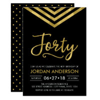 Modern Faux Gold Chevron 40th Birthday Party Card