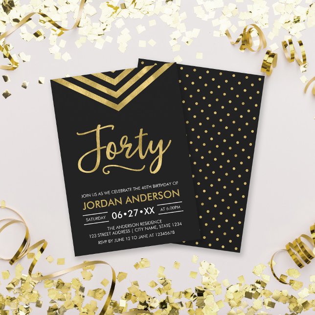 Modern Faux Gold Chevron 40th Birthday Party Invitation (Creator Uploaded)