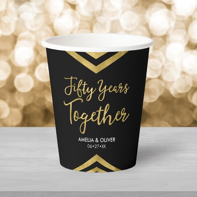 Modern Faux Gold Chevron 50th Anniversary Party Paper Cups (Creator Uploaded)