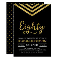 Modern Faux Gold Chevron 80th Birthday Party Card