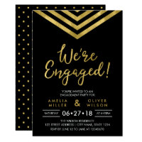 Modern Faux Gold Chevron Engagement Party Card