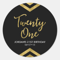 Modern Faux Gold Chevron Geometric 21st Birthday Classic Round Sticker