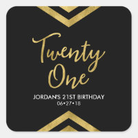 Modern Faux Gold Chevron Geometric 21st Birthday Square Sticker