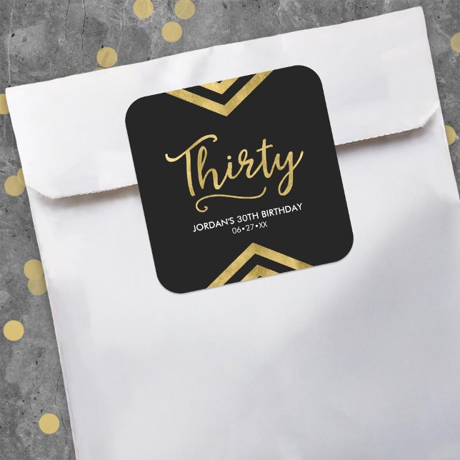 Modern Faux Gold Chevron Geometric 30th Birthday Square Sticker (Creator Uploaded)