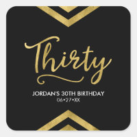 Modern Faux Gold Chevron Geometric 30th Birthday Square Sticker