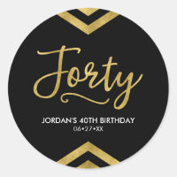 Modern Faux Gold Chevron Geometric 40th Birthday Classic Round Sticker