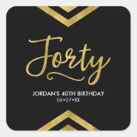 Modern Faux Gold Chevron Geometric 40th Birthday Square Sticker