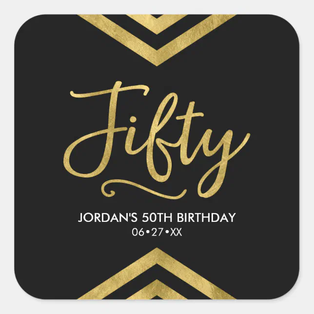 Modern Faux Gold Chevron Geometric 50th Birthday Square Sticker Zazzle