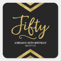 Modern Faux Gold Chevron Geometric 50th Birthday Square Sticker