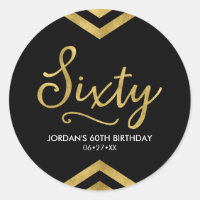 Modern Faux Gold Chevron Geometric 60th Birthday Classic Round Sticker