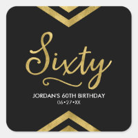 Modern Faux Gold Chevron Geometric 60th Birthday Square Sticker