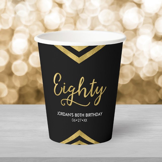 Modern Faux Gold Chevron Geometric 80th Birthday Paper Cups (Creator Uploaded)