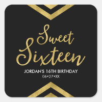 Modern Faux Gold Chevron Geometric Sweet 16 Square Sticker