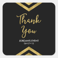 Modern Faux Gold Chevron Geometric Thank You Square Sticker