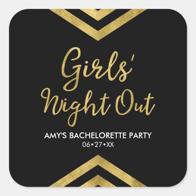 Modern Faux Gold Chevron Girls' Night Out Square Sticker (Front)