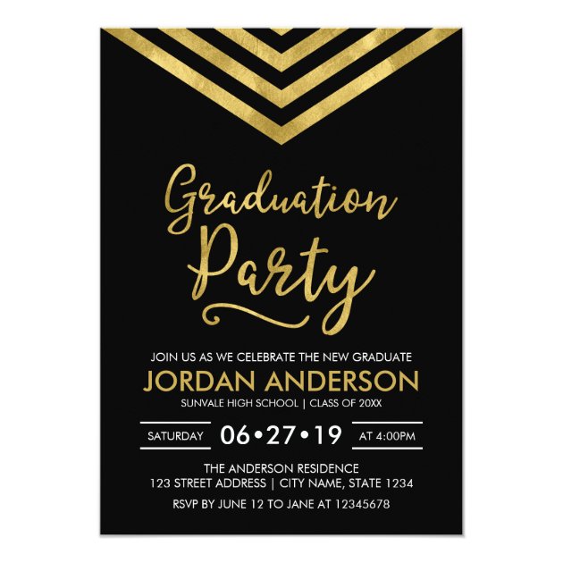 Modern Faux Gold Chevron Graduation Party Card