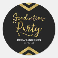Modern Faux Gold Chevron Graduation Party Classic Round Sticker