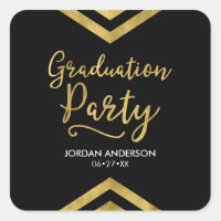 Modern Faux Gold Chevron Graduation Party Square Sticker