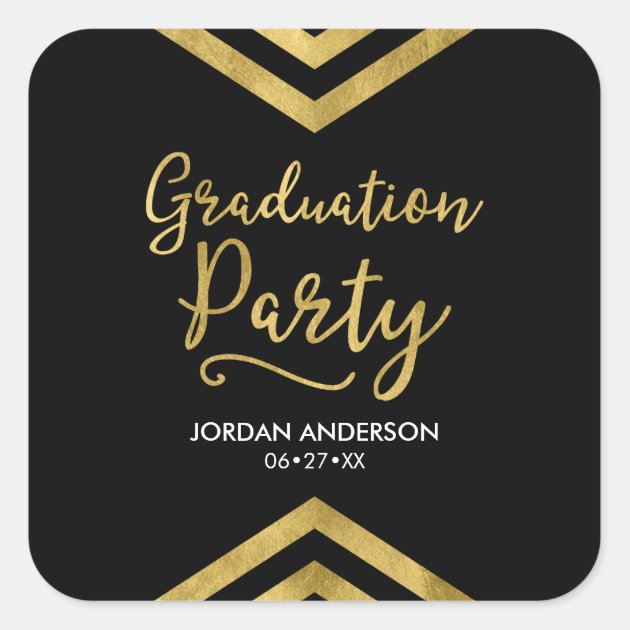 Modern Faux Gold Chevron Graduation Party Square Sticker