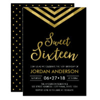 Modern Faux Gold Chevron Sweet 16 Birthday Card