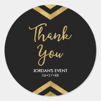 Modern Faux Gold Chevron Thank You Classic Round Sticker