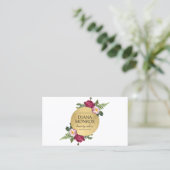 Modern Faux Gold Circle Floral Wreath Logo Business Card (Standing Front)