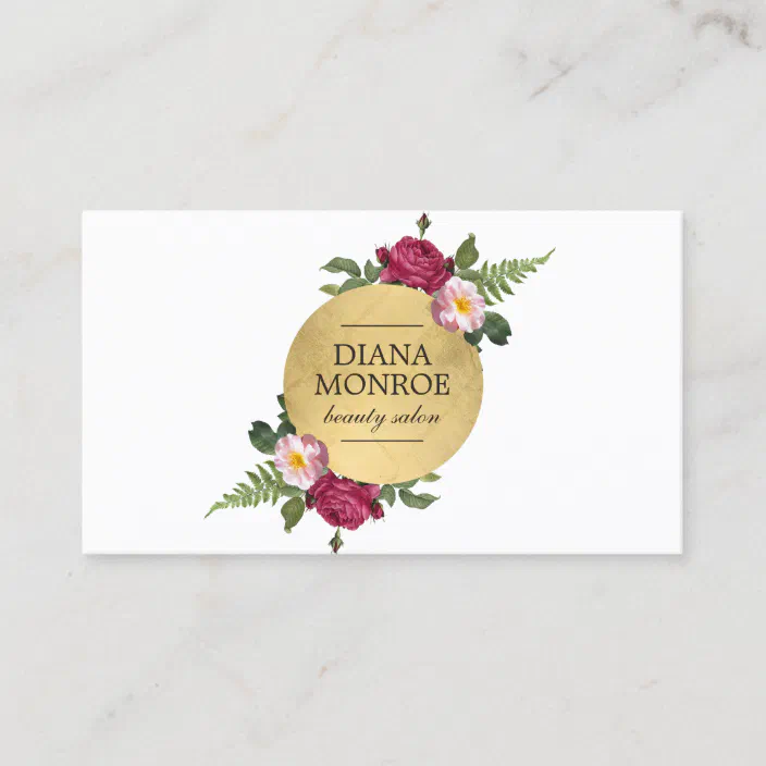 Modern Faux Gold Circle Floral Wreath Logo Business Card Zazzle Com