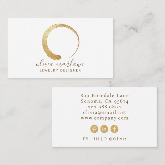 Modern Faux Gold Circle Logo Jewelry Designer Business Card (Front/Back)
