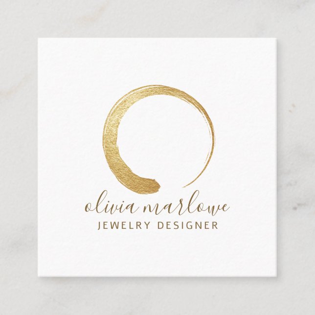 Modern Faux Gold Circle Logo Jewelry Designer Square Business Card (Front)