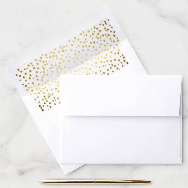 Modern Faux Gold Confetti Wedding Envelope Liner (Desk)