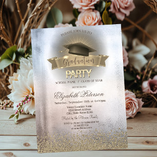 Modern Faux Gold Diamonds Metallic Graduation Invitation
