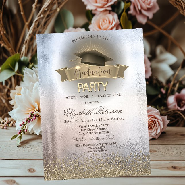 Modern Faux Gold Diamonds Metallic Graduation Invitation (Creator Uploaded)