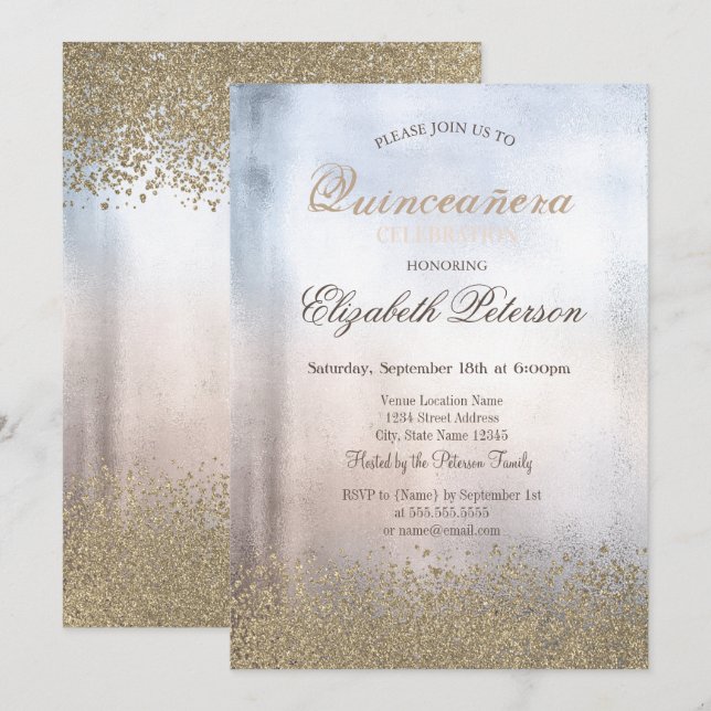 Modern Faux Gold Diamonds Metallic Quinceañera Invitation (Front/Back)