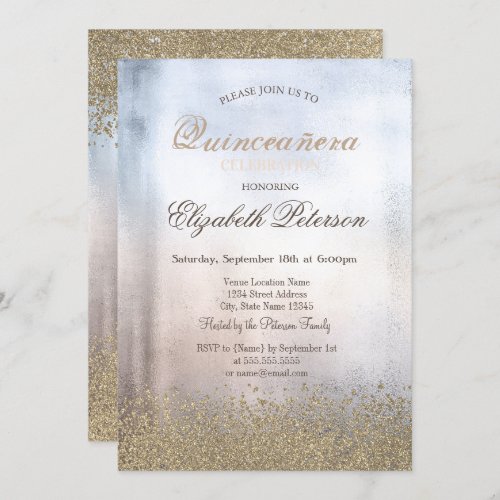 Modern Faux Gold Diamonds Metallic Quinceaera Invitation