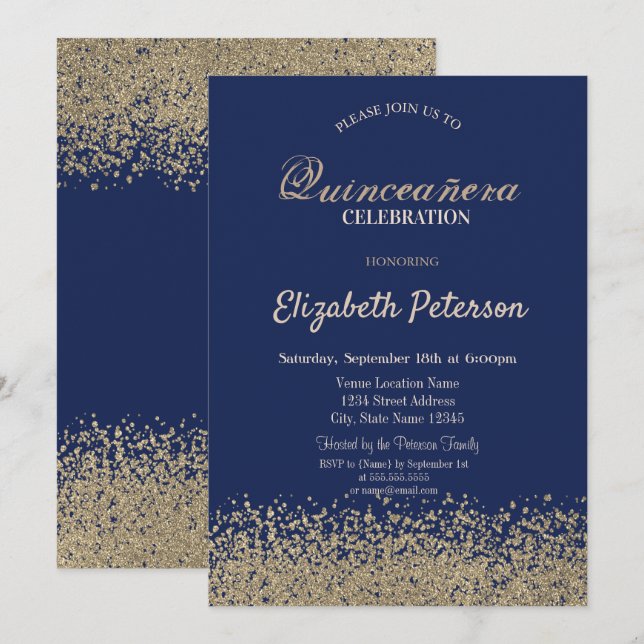 Modern Faux Gold Diamonds Quinceañera Invitation (Front/Back)