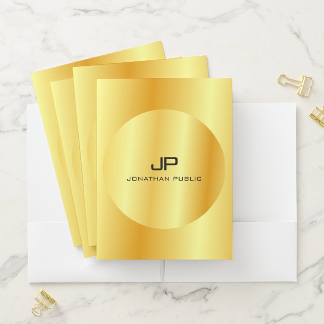 Modern Faux Gold Elegant Monogrammed Template Pocket Folder (In Situ)