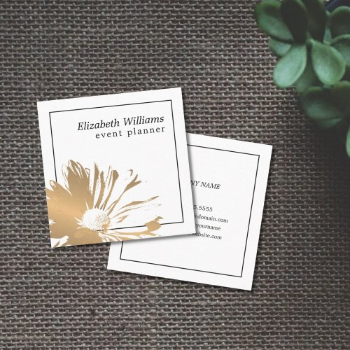 Modern Faux Gold Floral Black Lines Event Planner Square Business Card