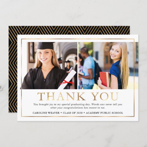 Modern Faux Gold Foil 2 Photo Graduation Thank You