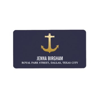 Modern Faux Gold Foil Anchor Wedding Navy Blue Label by Wedding_Trends_Now at Zazzle
