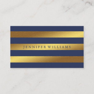 Modern Faux Gold Foil and Blue Stripes Pattern Business Card
