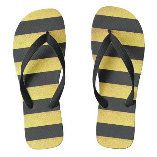 Modern Faux Gold Foil Black Stripes Flip Flops