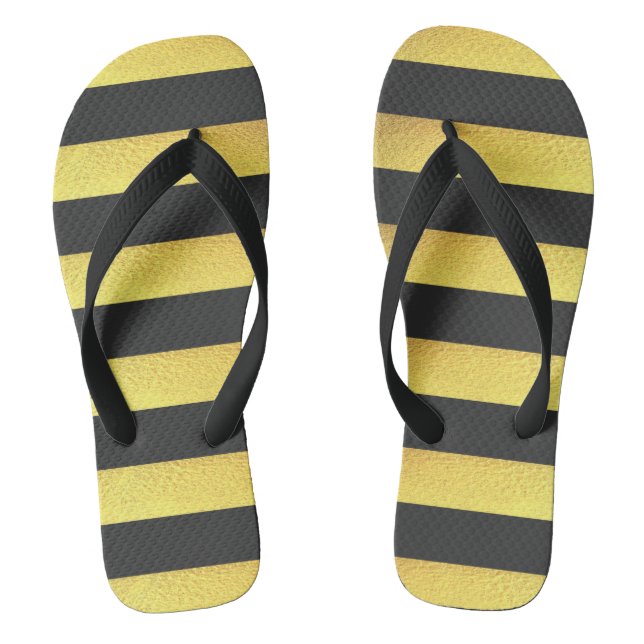 Modern Faux Gold Foil Black Stripes Flip Flops (Footbed)