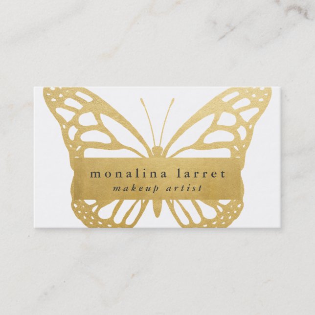 Modern Faux Gold Foil Bohemian Monarch Butterfly Business Card (Front)