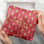 Modern Faux Gold Foil Christmas Trees Bold Color Wrapping Paper<br><div class="desc">Add joy and merriment to your holiday celebration with this simple,  festive wrapping paper,  featuring faux gold foil Christmas trees over a custom color background (shown in cherry red).</div>
