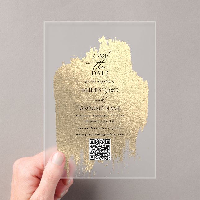 Modern Faux Gold Foil Clear Wedding Save the Dates (Insitu (Handheld))