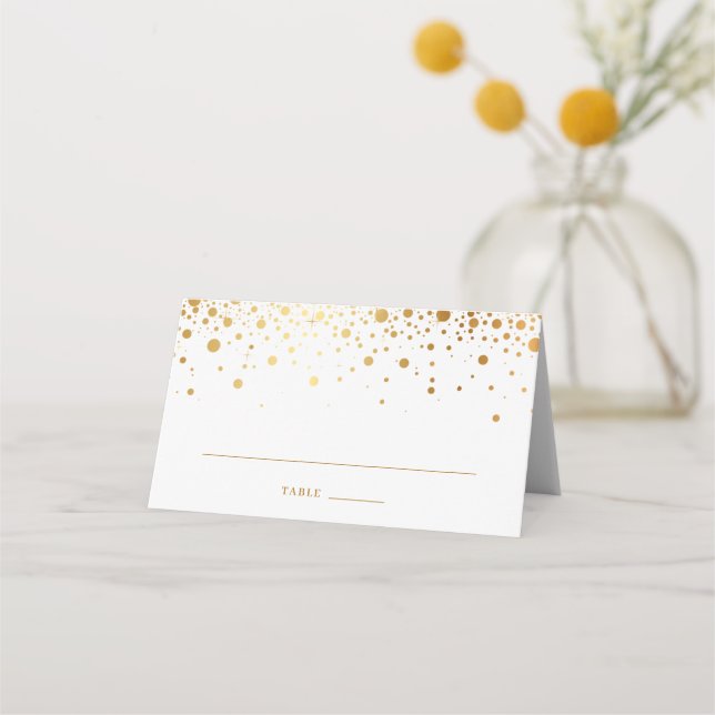 Modern Faux Gold Foil Confetti Dots Wedding Place Card (Front)