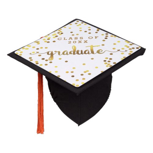 Modern Faux Gold Foil Confetti Graduate Graduation Cap Topper