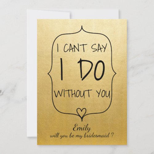 Modern Faux Gold Foil Cute Heart Bridesmaid Invitation